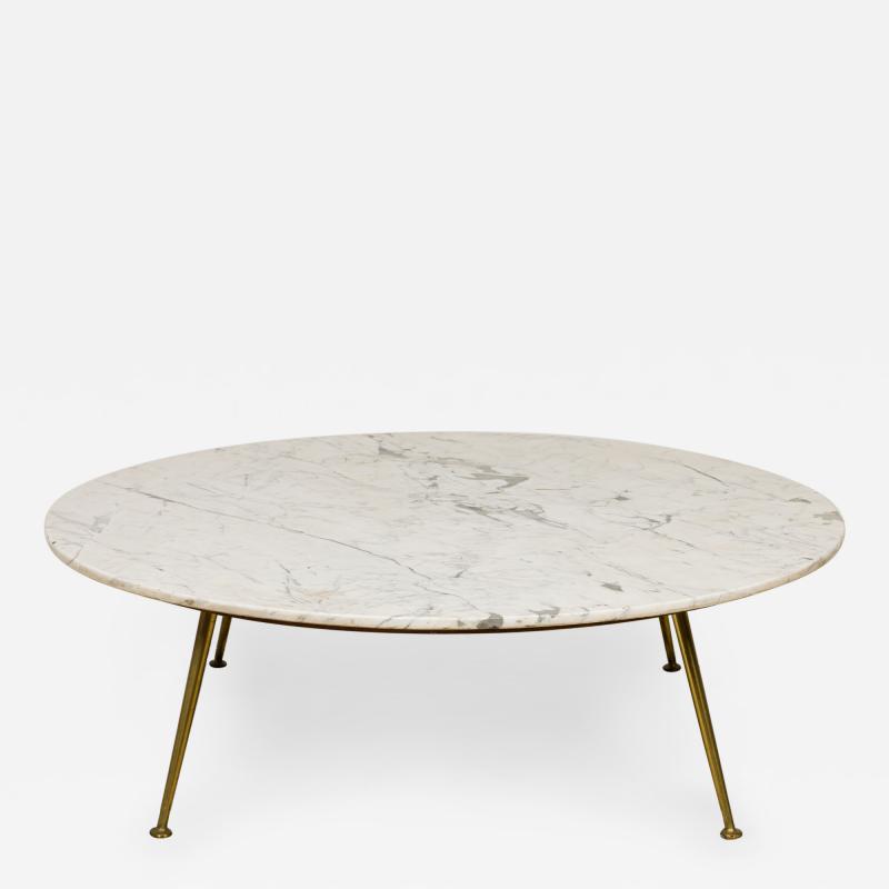 Italian Mid Century Carrera Marble Round Coffee Cocktail Table