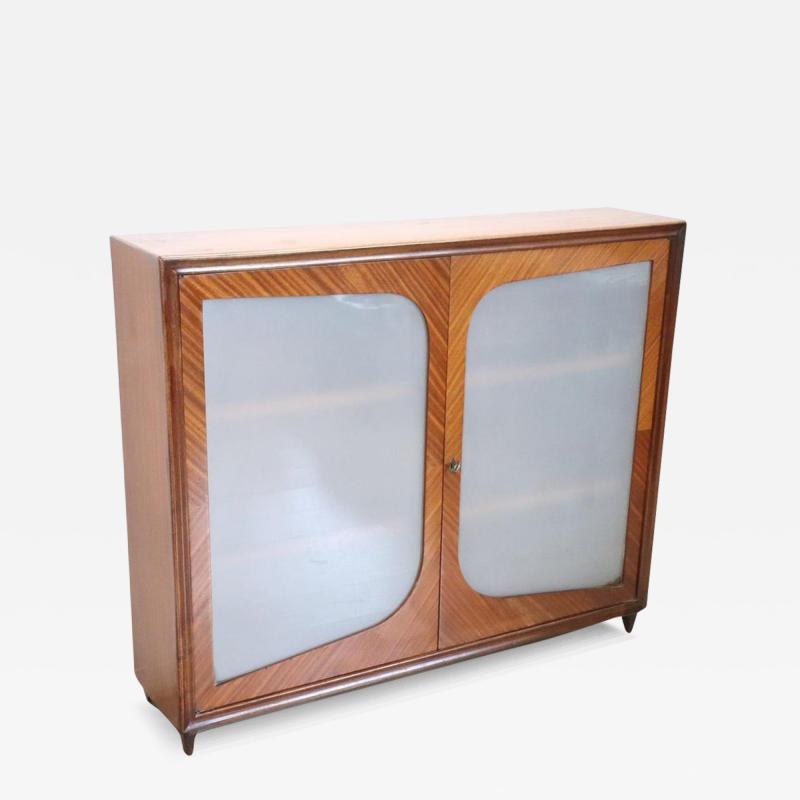 Italian Mid Century Design Walnut and Satin Glass Doors Vitrine 1950s