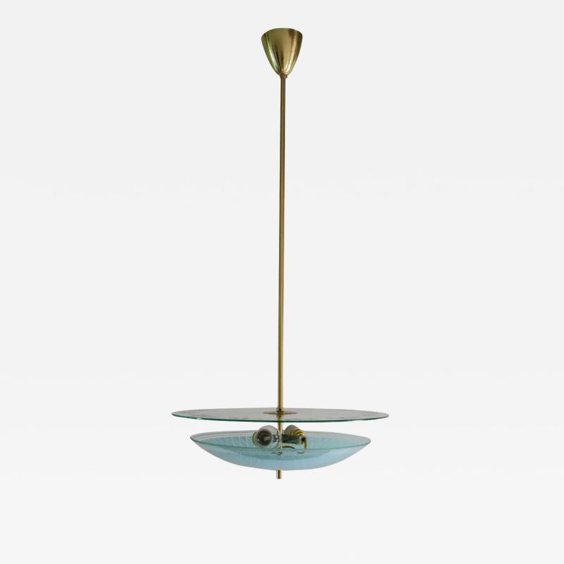 Italian Mid Century Double Disc Pendant Lamp in Turquoise Color 1950s