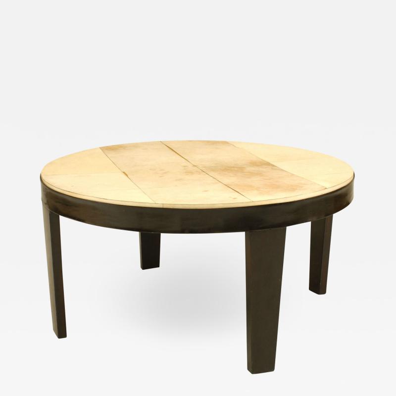 Italian Mid Century Ebonized Wood and Parchment Top Coffee Table