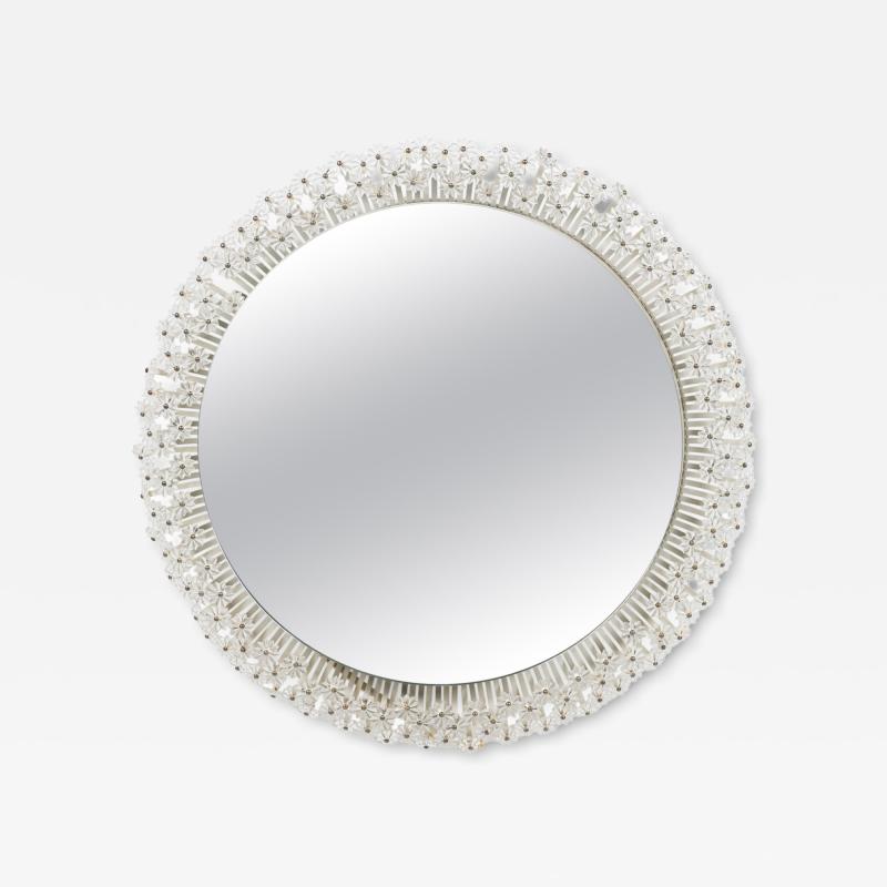 Italian Mid Century Floral Round Murano Glass Wall Mirror