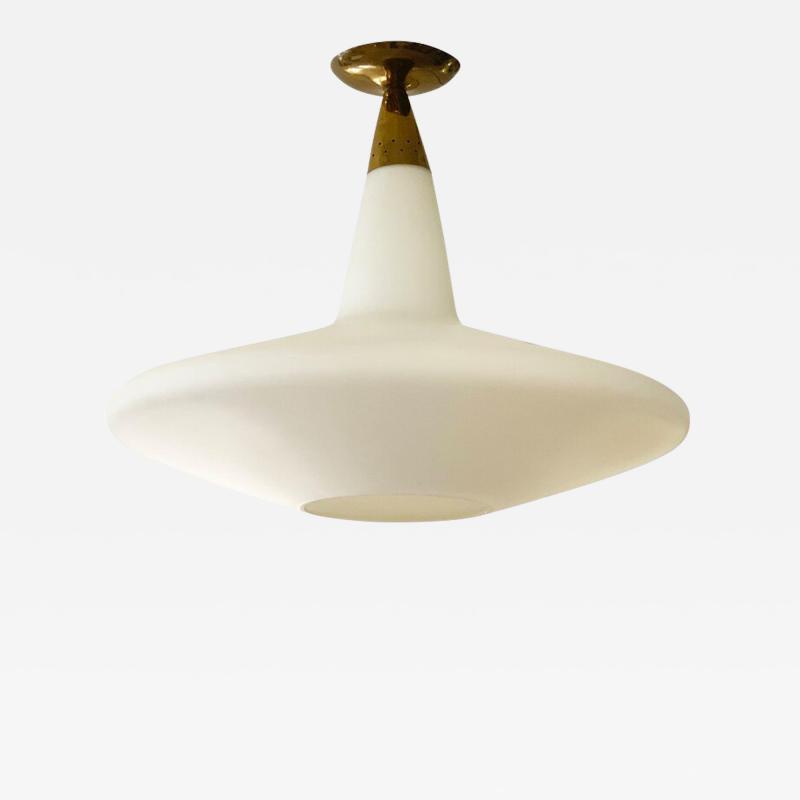 Italian Mid Century Frosted Glass Pendant with Brass canopy