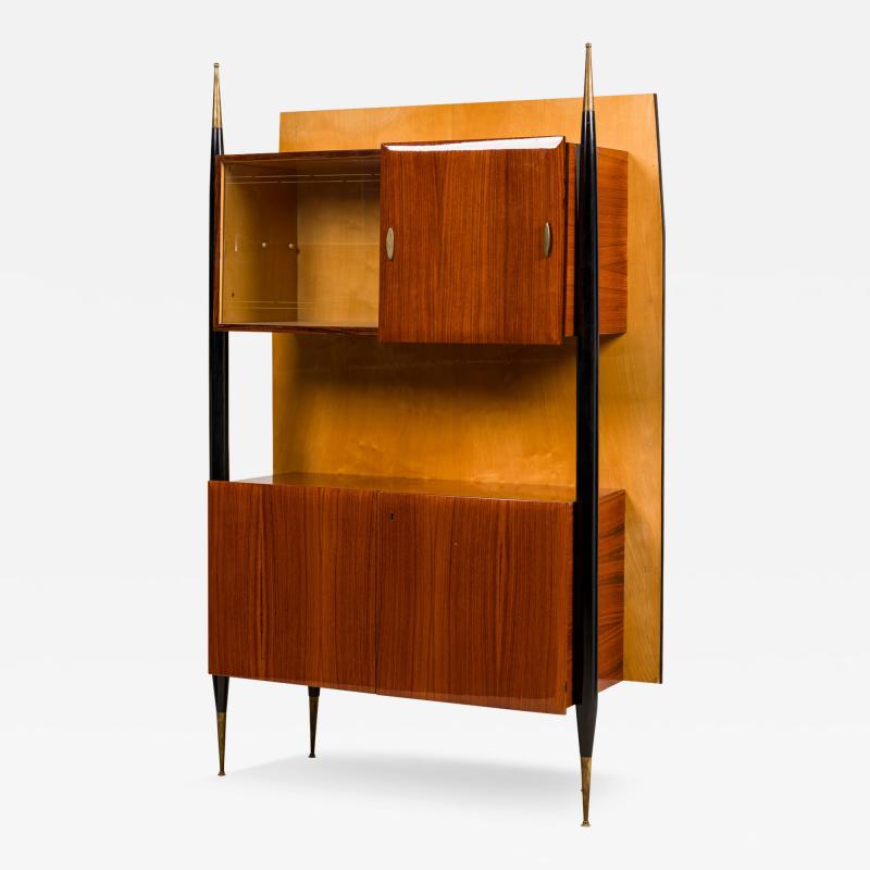 Italian Mid Century Lacquered Mahogany and Sycamore Wall Cabinet