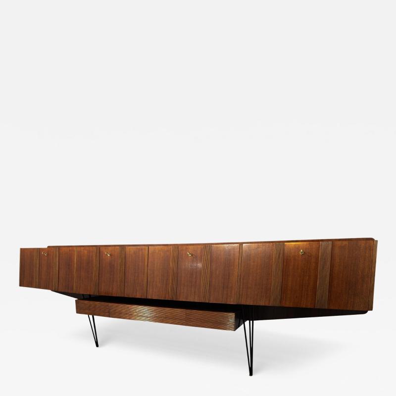 Italian Mid Century Long Suspended Sideboard in Walnut 1950s