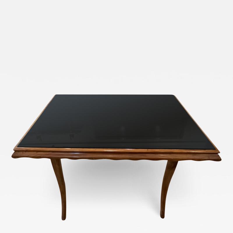 Italian Mid Century Low Table With Black Glass Top