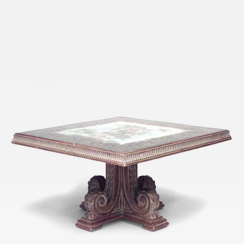 Italian Mid Century Mirrored Chinoiserie and Carved Wood Coffee Table