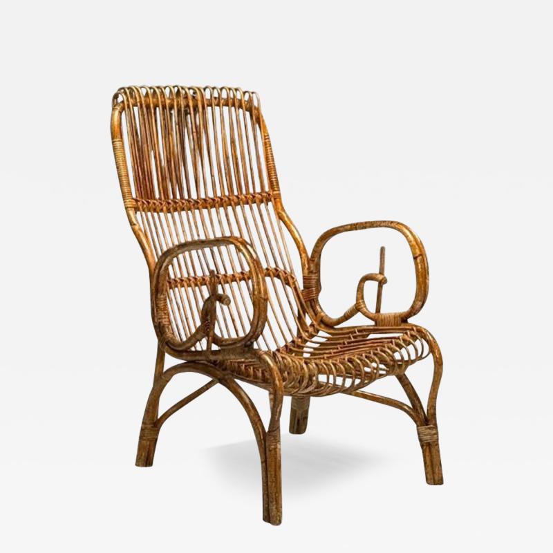 Italian Mid Century Modern Armchair Rattan Cane Bamboo Italy 1960s