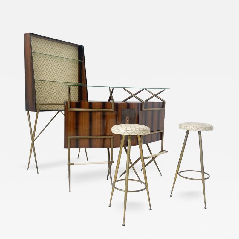 Italian Mid Century Modern Bar with 2 Stools