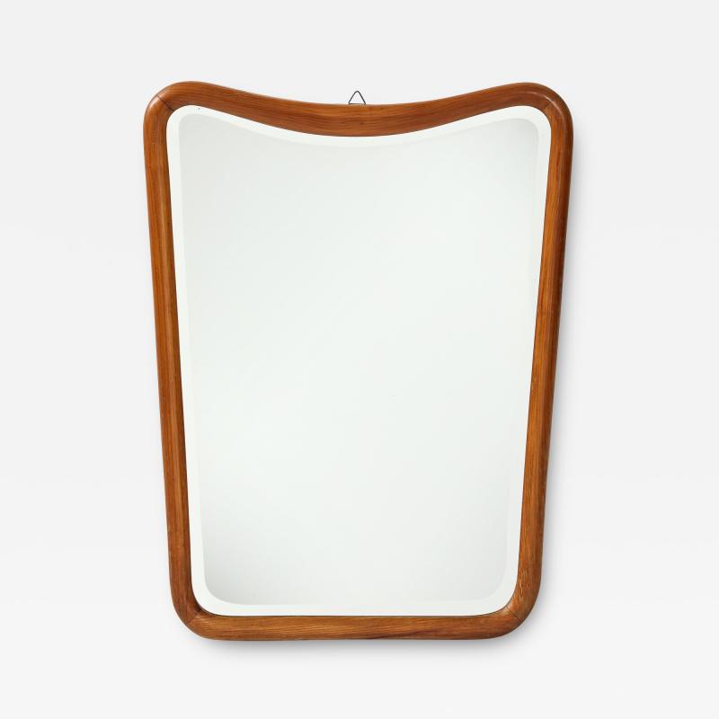 Italian Mid Century Modern Bevelled Mirror with Wood Frame c 1960