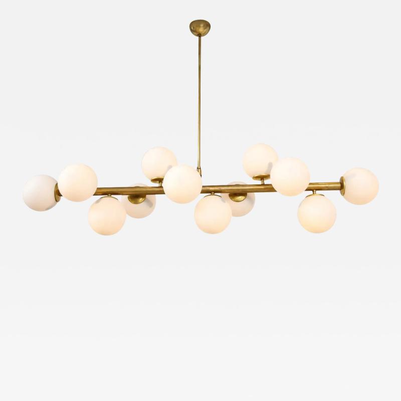 Italian Mid Century Modern Brass Horizontal Twelve Globe Chandelier circa 1960