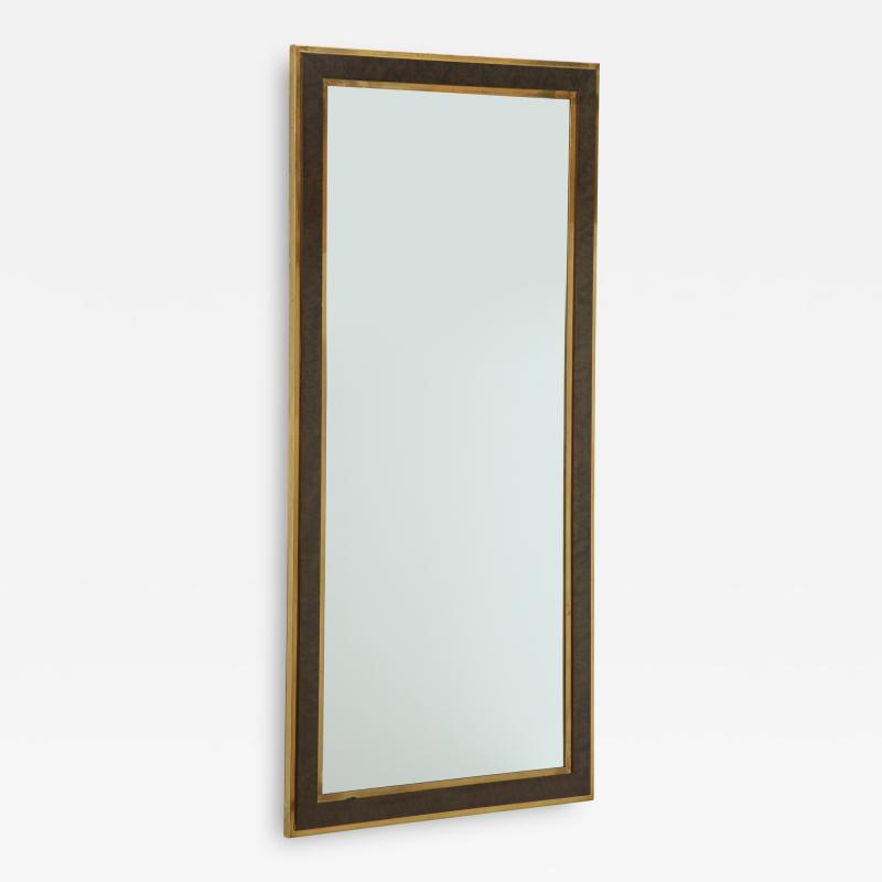 Italian Mid Century Modern Brass and Burl Wood Framed Mirror