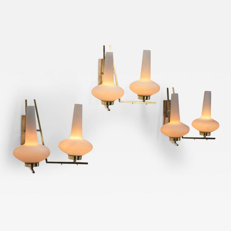 Italian Mid Century Modern Brass and Glass Wall Lamps Italy 1950s