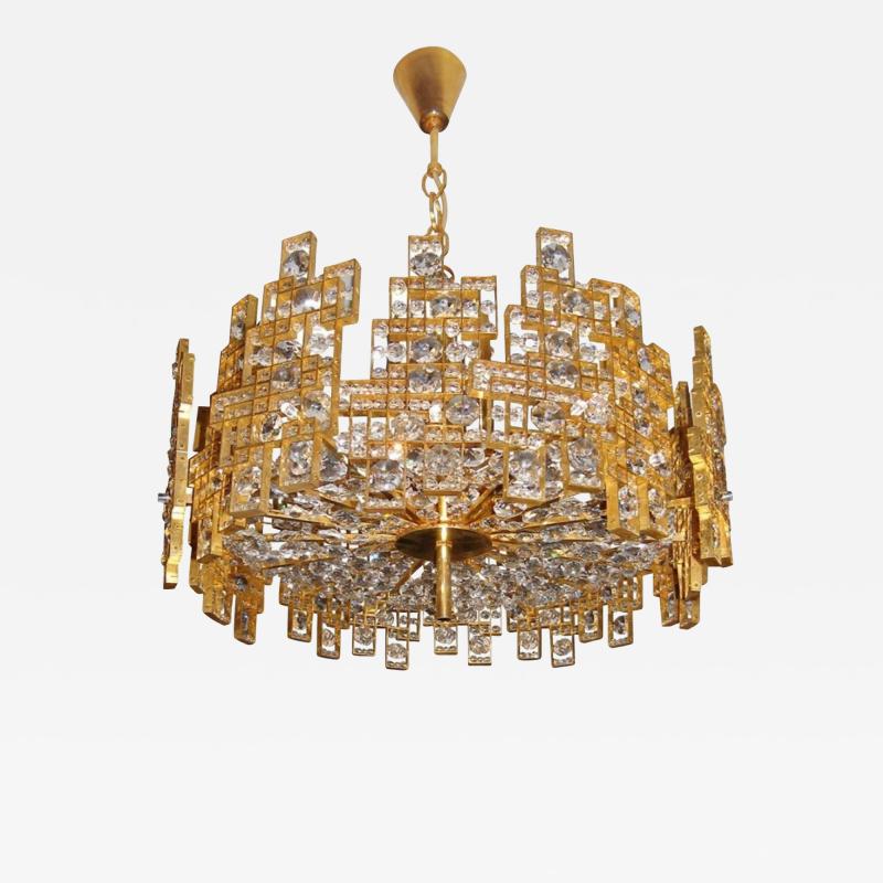 Italian Mid Century Modern Chandelier Pendant Brass City by Gaetano Sciolari