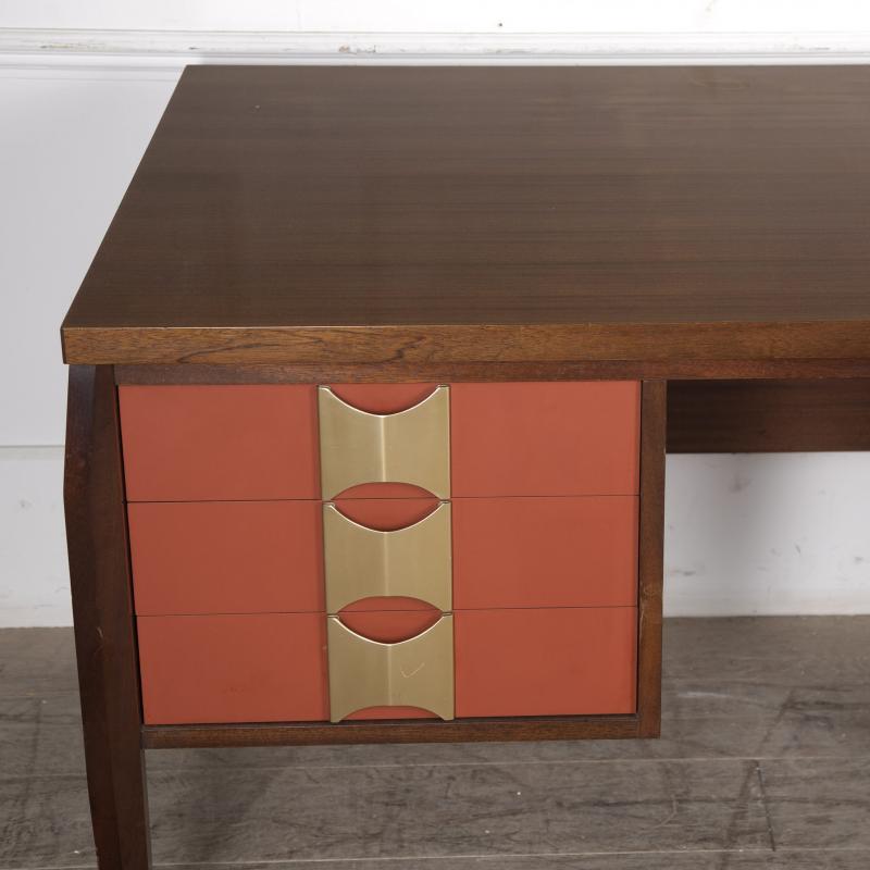 Italian Mid Century Modern Desk with Brass Handles