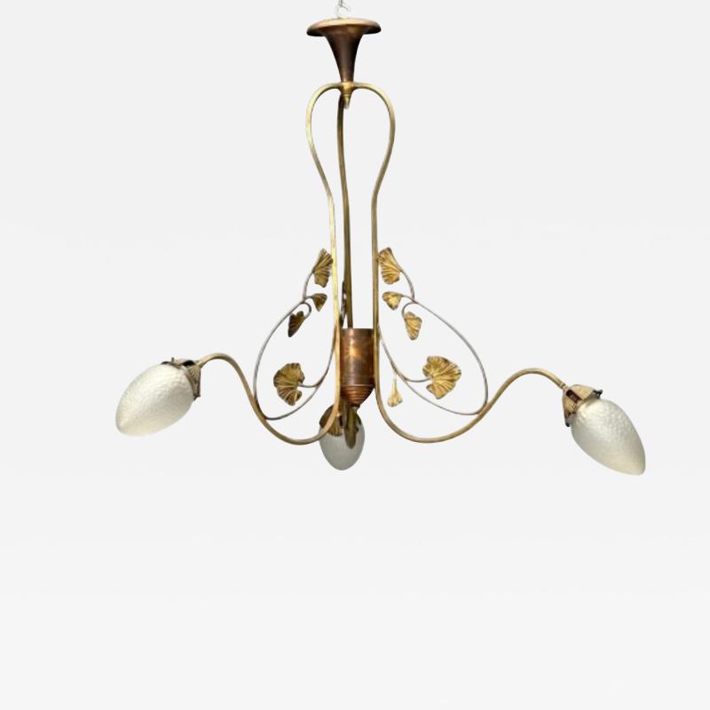 Italian Mid Century Modern Floral Chandelier Brass Copper Italy 1920s