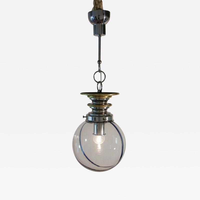 Italian Mid Century Modern Murano Ball Glass Pendant Lamp Blue Wire 1970s