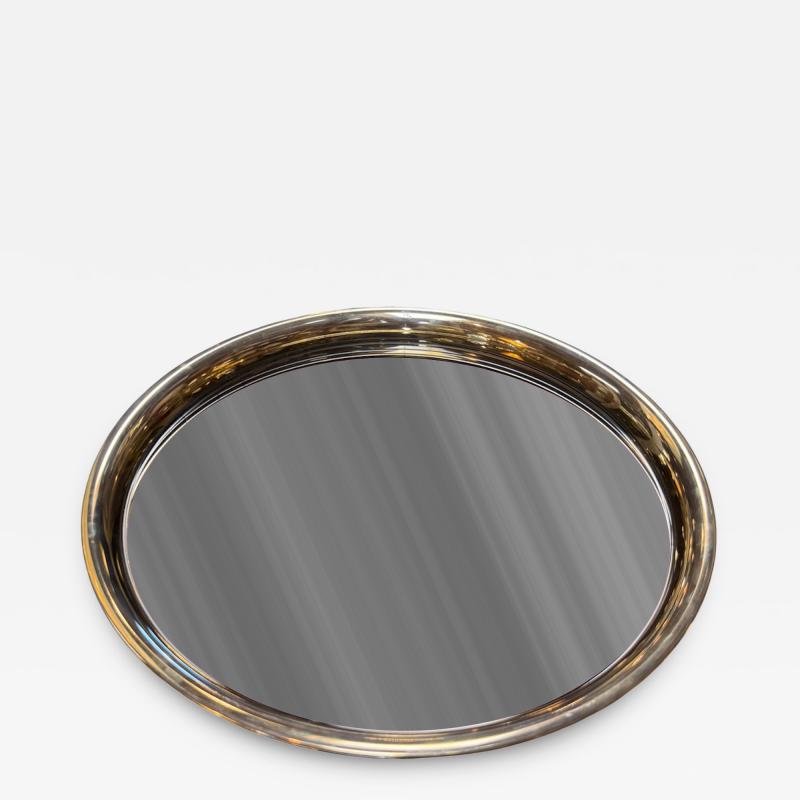 Italian Mid Century Modern Round Smoked Glass and Brass Serving Tray 1970s