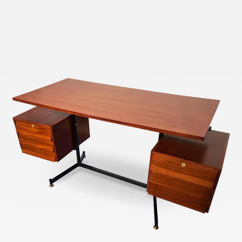 Italian Mid Century Modern Teak Desk with Chair 1950s