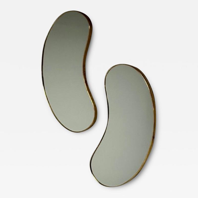 Italian Mid Century Modern Wall Mirrors Organic Form Brass Italy 1950s