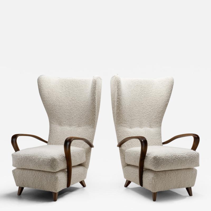 Italian Mid Century Modern Wingback Chairs in Boucl Italy 1950s
