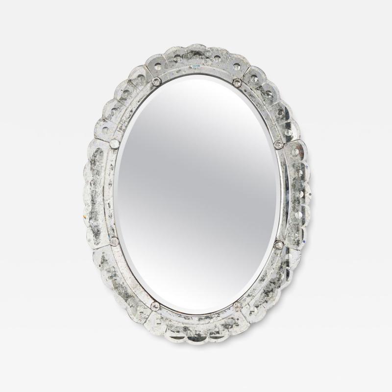 Italian Mid Century Oval Form Murano Wall Mirror