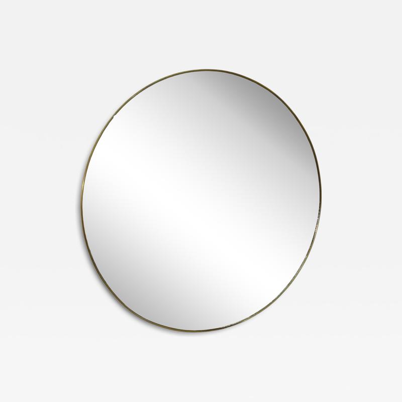Italian Mid Century Round Brass Framed Wall Mirror 1950s