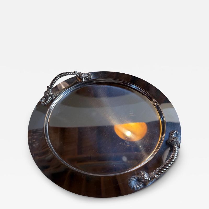 Italian Mid Century Silver Plated Oval Serving Tray with Rope Handles 1970s
