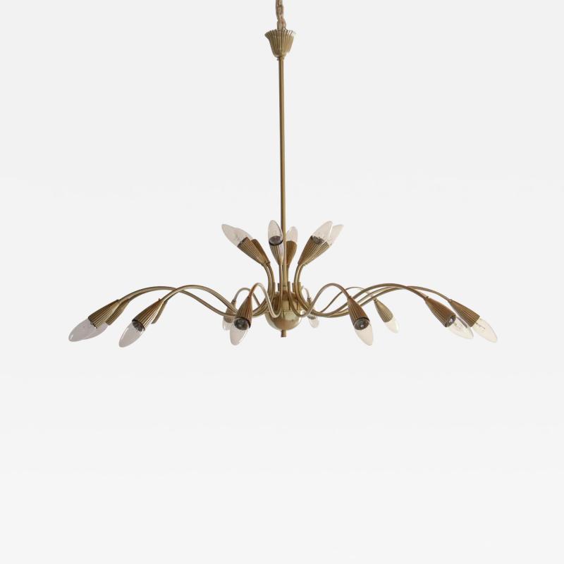 Italian Mid Century Sputnik Eighteen Arms Gold Color Chandelier 1950s
