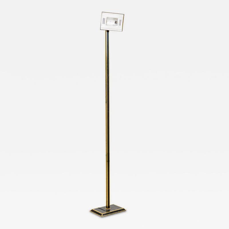 Italian Mid Century Tall Brass and Black Lacquer Torchiere
