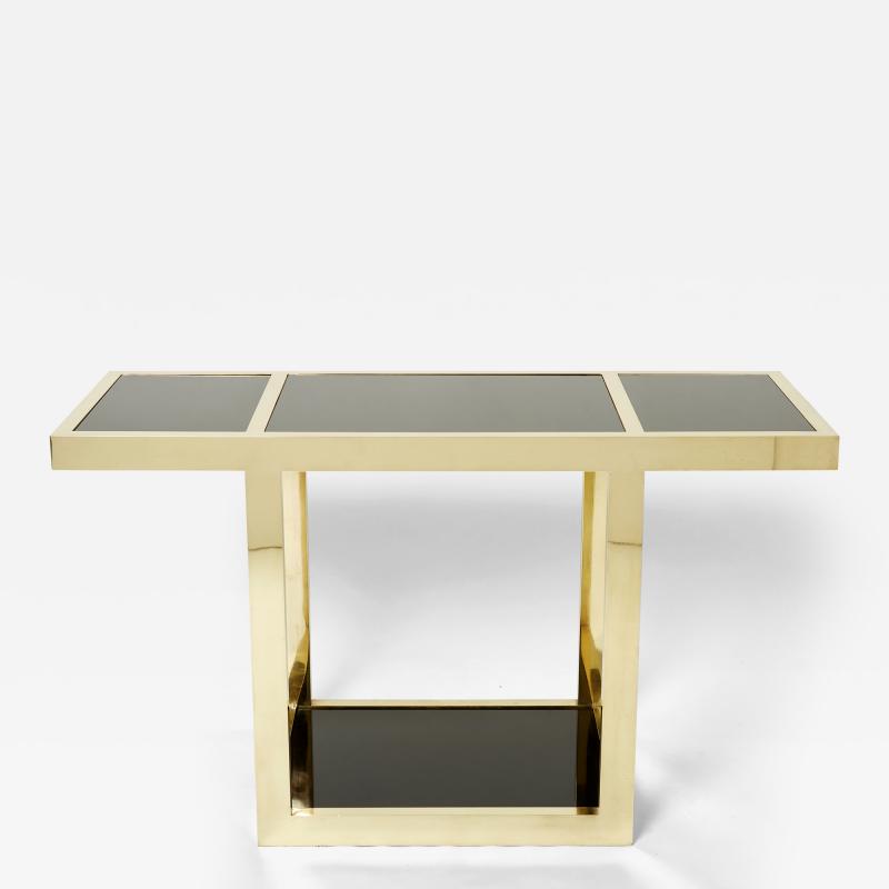 Italian Mid Century brass black opaline console table 1970s