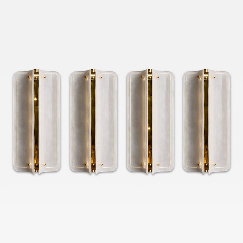 Italian Mid Modern Style Brass Wall Sconce with White Murano Glass Panels