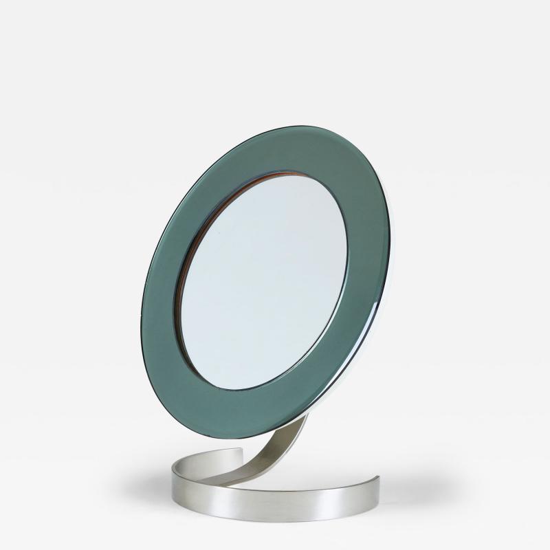 Italian Mid century adjustable circular table mirror with polished nickel base