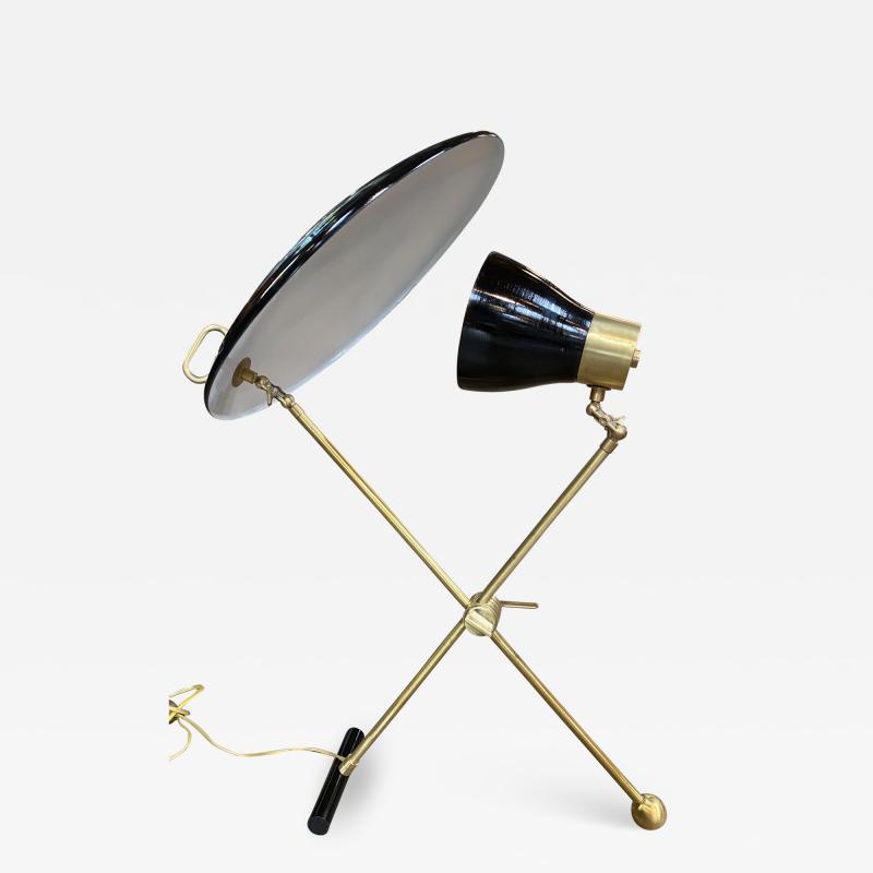 Italian Midcentury Brass and Metal Double Shade Table Lamp 1950s