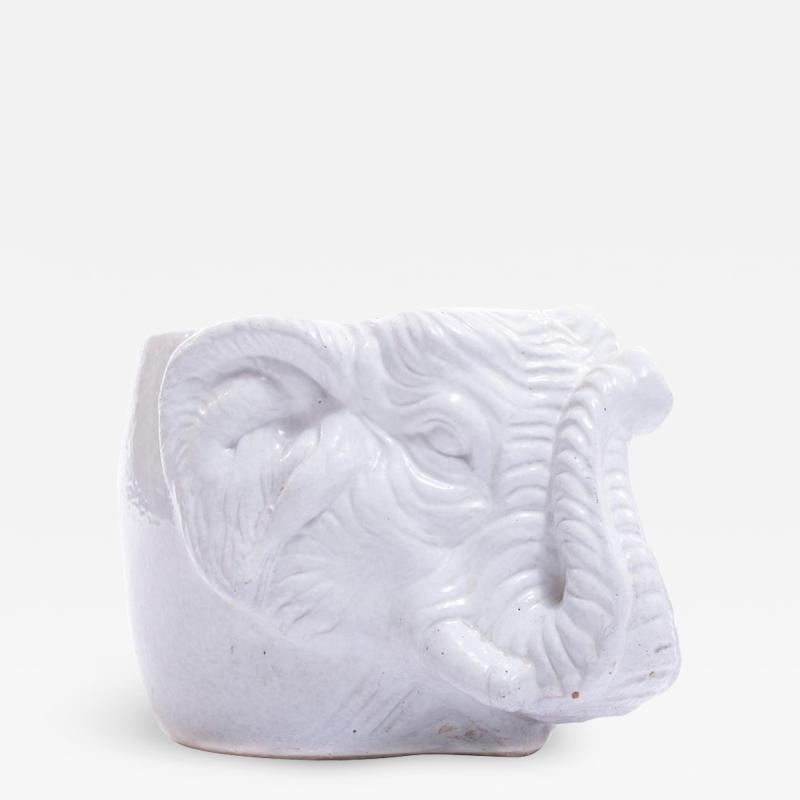 Italian Midcentury Ceramic White Elephant Planter