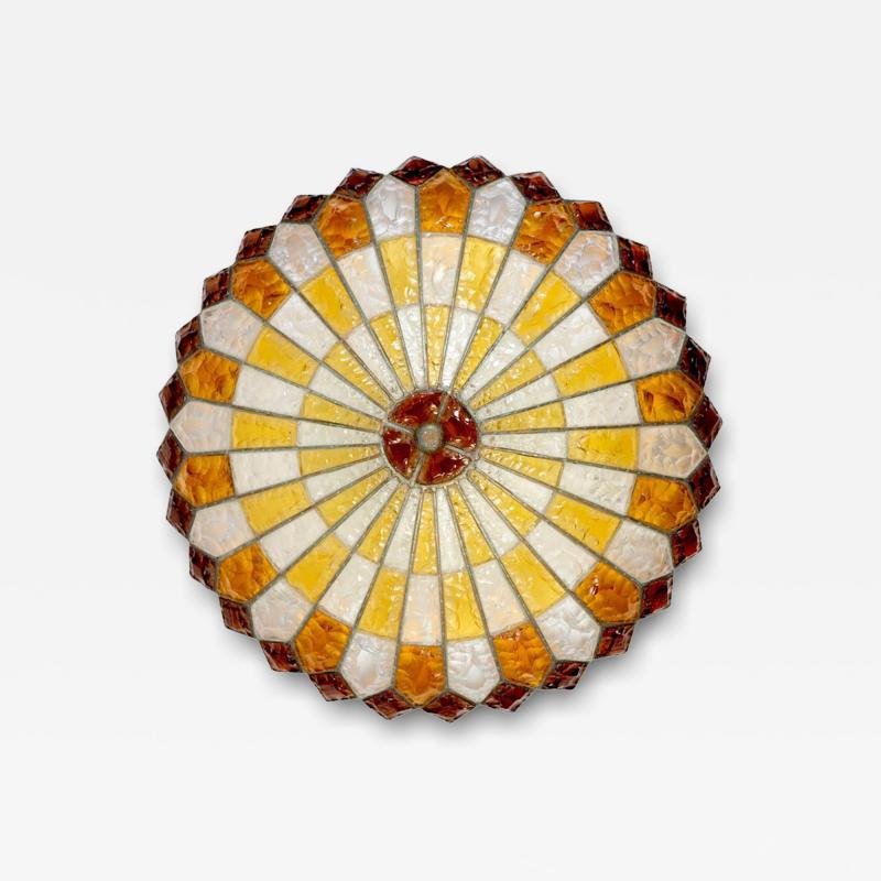 Italian Midcentury Iron and Multicolor Murano Glass Ceiling light or Flush Mount