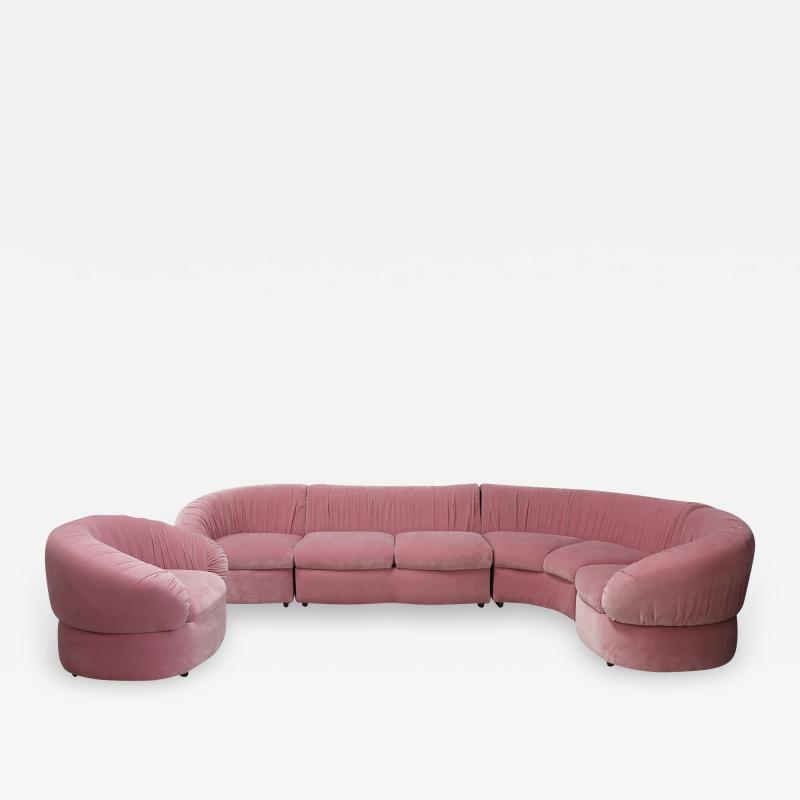 Italian Midcentury Sofa Modular in Pink Velvet Restored 1960s