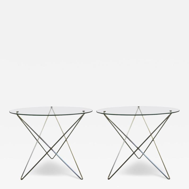 Italian Midcentury Stainless Steel and Glass Side Tables Carlo Paccagnini Pair
