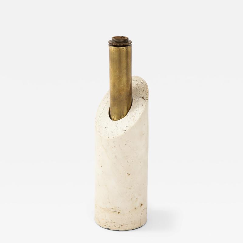 Italian Minimalist Travertine Brass Lipstick Lamp 1970s