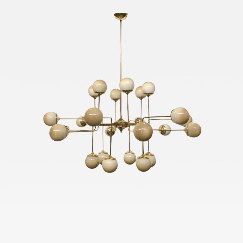 Italian Modern 24 Light Brass Smoked Ivory Gold Murano Glass Round Chandelier