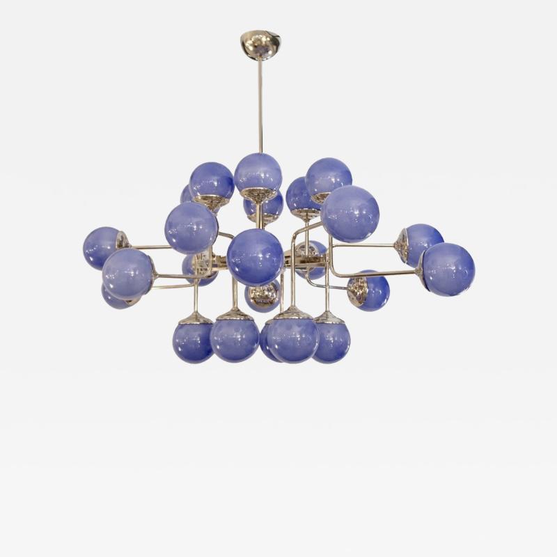 Italian Modern 24 Light Lavender Periwinkle Murano Glass Nickel Chandelier