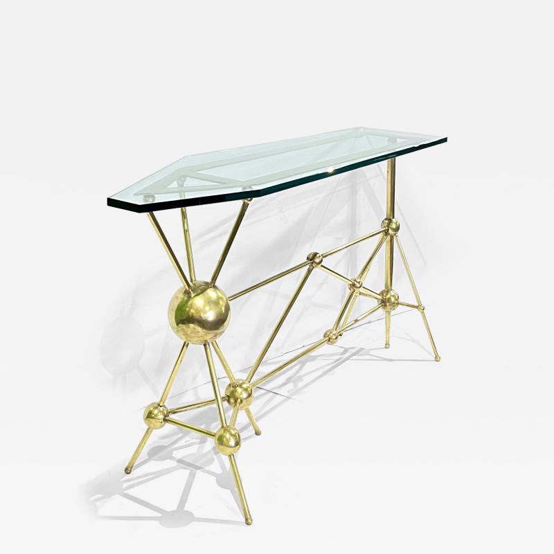 Italian Modern Atomic Planet Design Slim Asymmetrical Brass Sphere Console Table