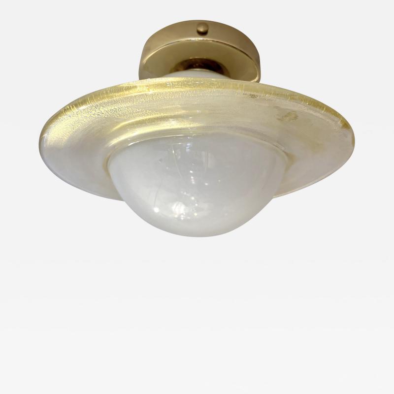 Italian Modern Cream Gold Murano Glass Brass Round Flushmount