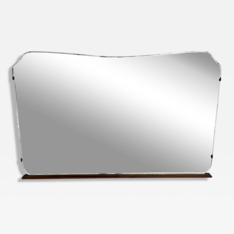 Italian Modern Teak Glass Brass Wall Mirror Italy 1940s
