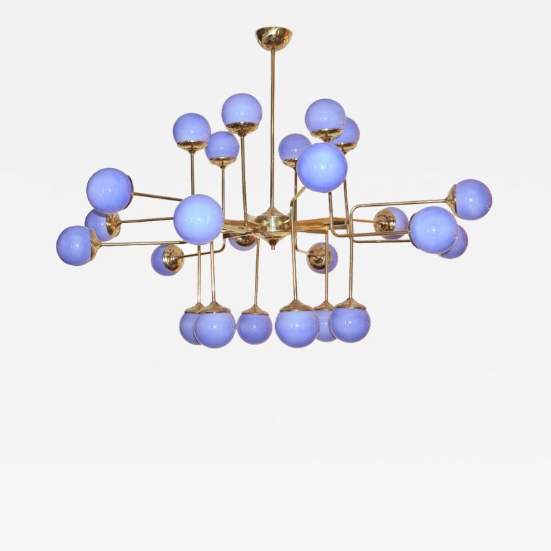 Italian Modern Twenty Four Light Brass and Periwinkle Murano Glass Chandelier