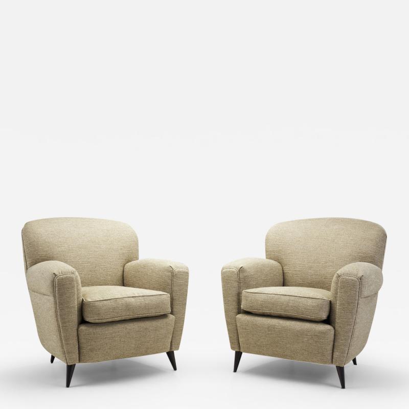 Italian Modern Upholstered Armchairs with Tapered Feet Italy ca 1950s