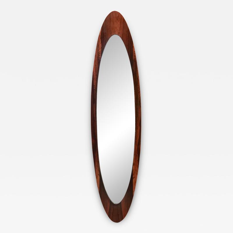 Italian Modern Wall Mirror Oval Teak Frame 1950s