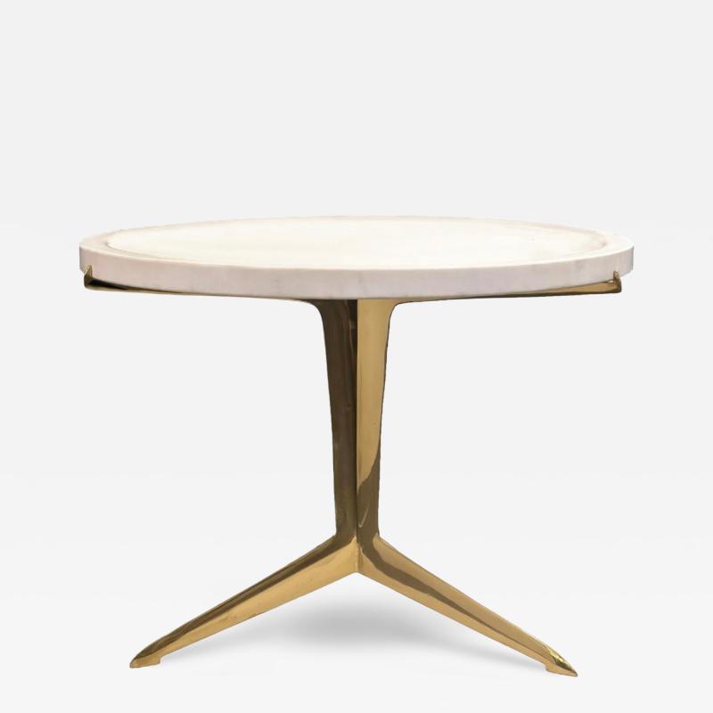 Italian Modernist Brass and Marble Top End Table