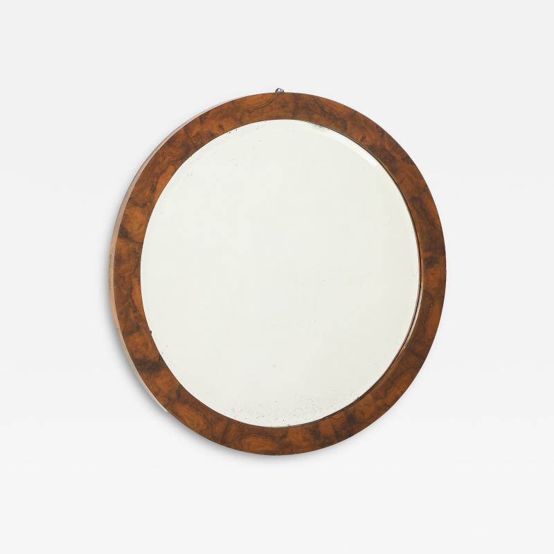 Italian Modernist Burl Walnut Circular Mirror circa 1960