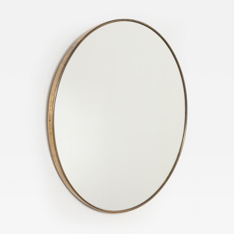 Italian Modernist Circular Brass Wall Mirror circa 1950