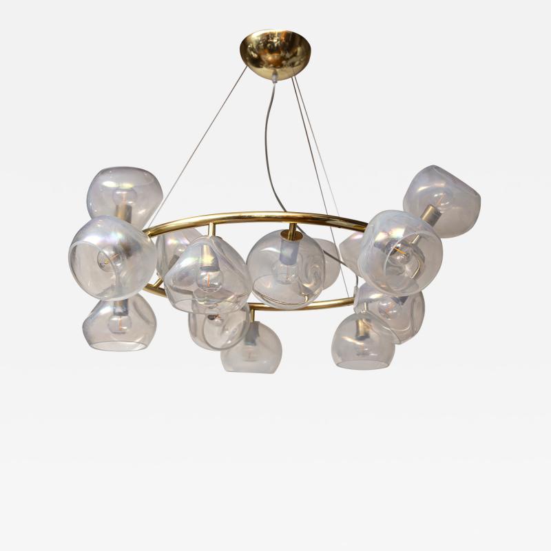 Italian Modernist Iridescent Clear Blown Glass Chandelier 2 Available